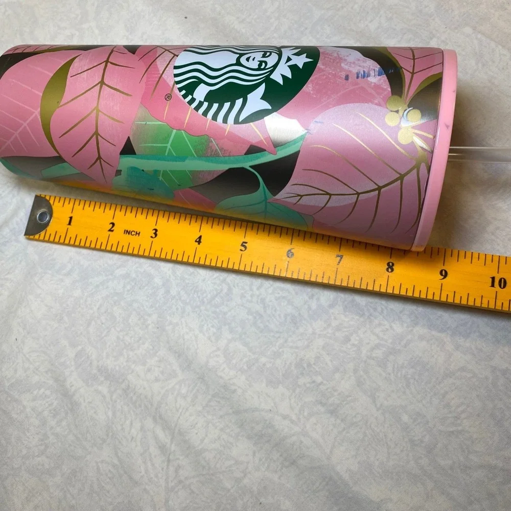Starbucks 2020 Pink‎ Floral Stainless Steel Cold Cup Tumbler 24 oz Straw